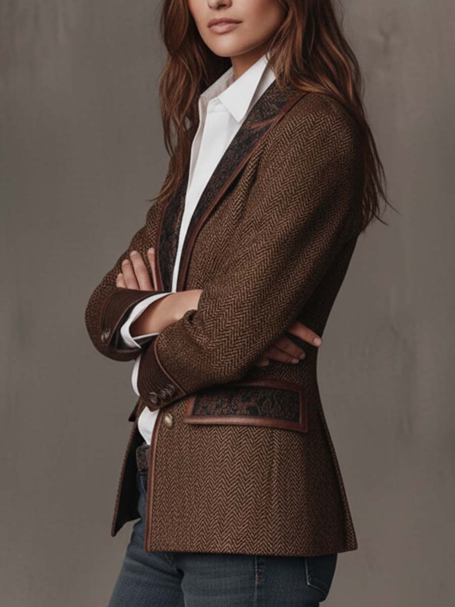 Perrine | Herringbone Printed Panel Blazer