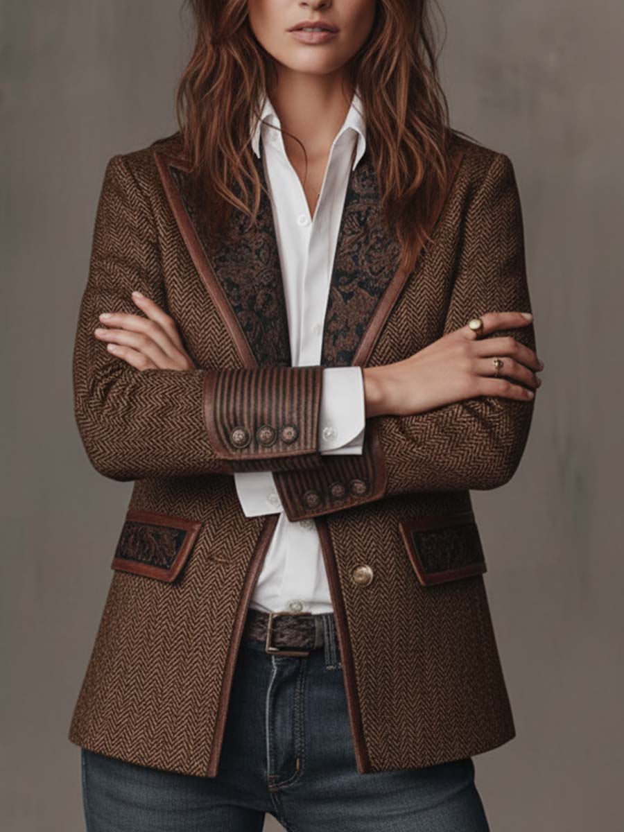 Perrine | Herringbone Printed Panel Blazer