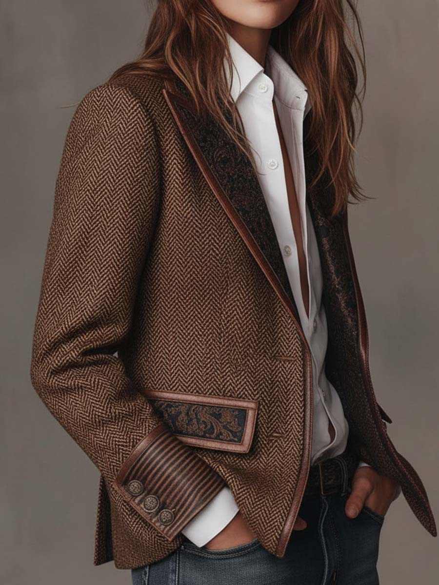 Perrine | Herringbone Printed Panel Blazer