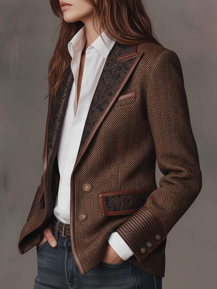 Perrine | Herringbone Printed Panel Blazer