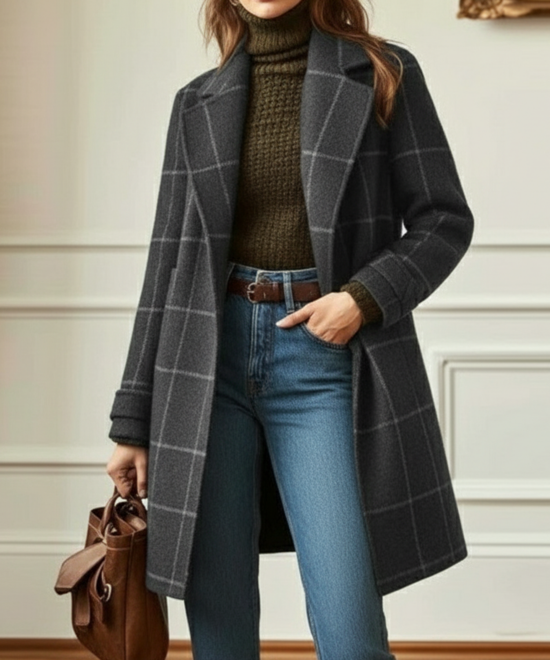 Jennifer | Retro Tweed Check Coat with Lapel Collar