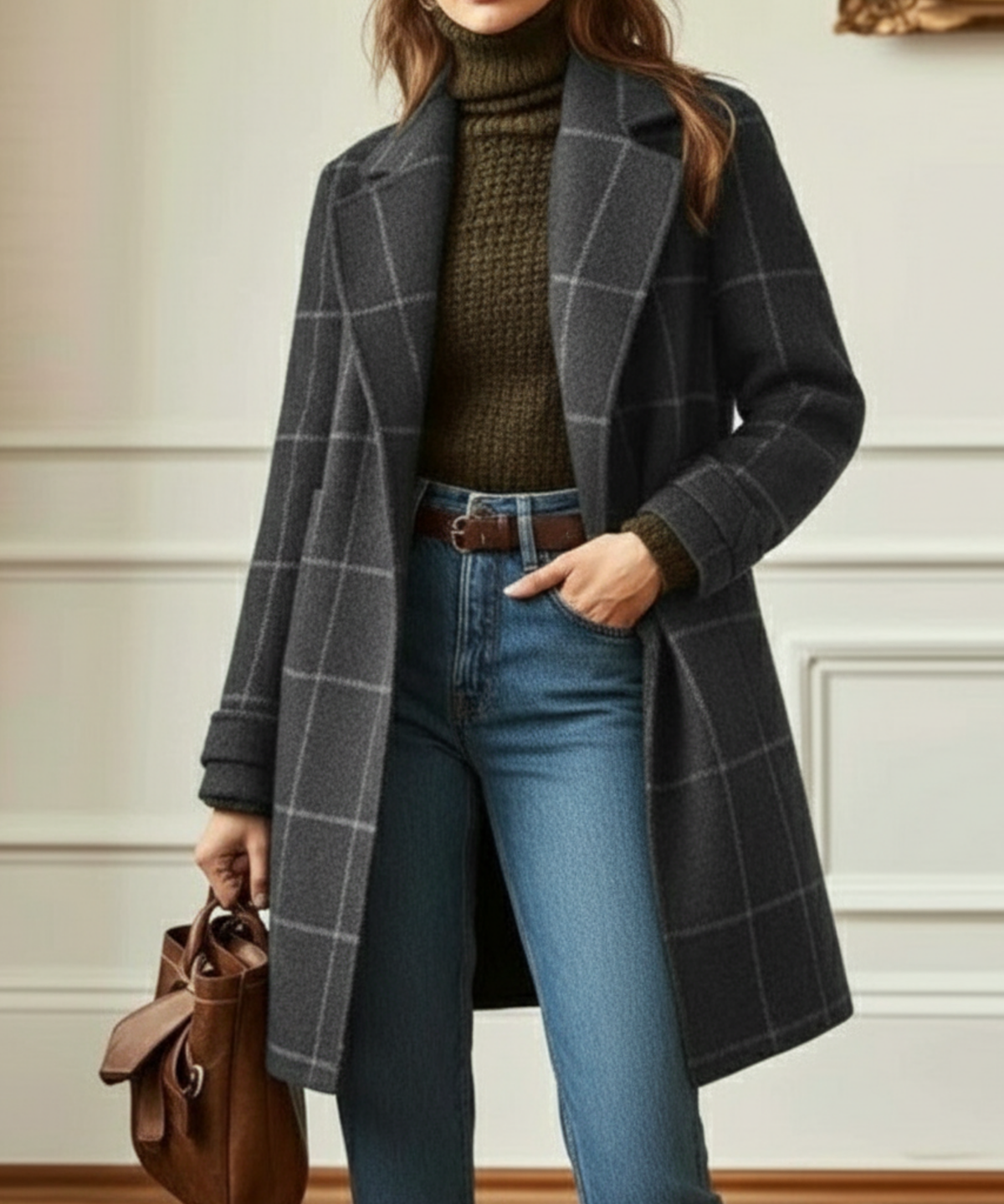 Jennifer | Retro Tweed Check Coat with Lapel Collar