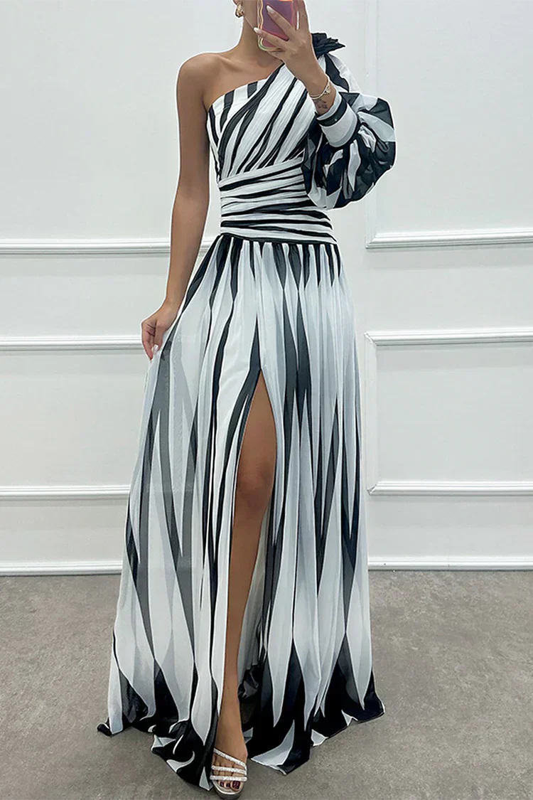 Bonnie | Elegant Striped One Shoulder Maxi Dress