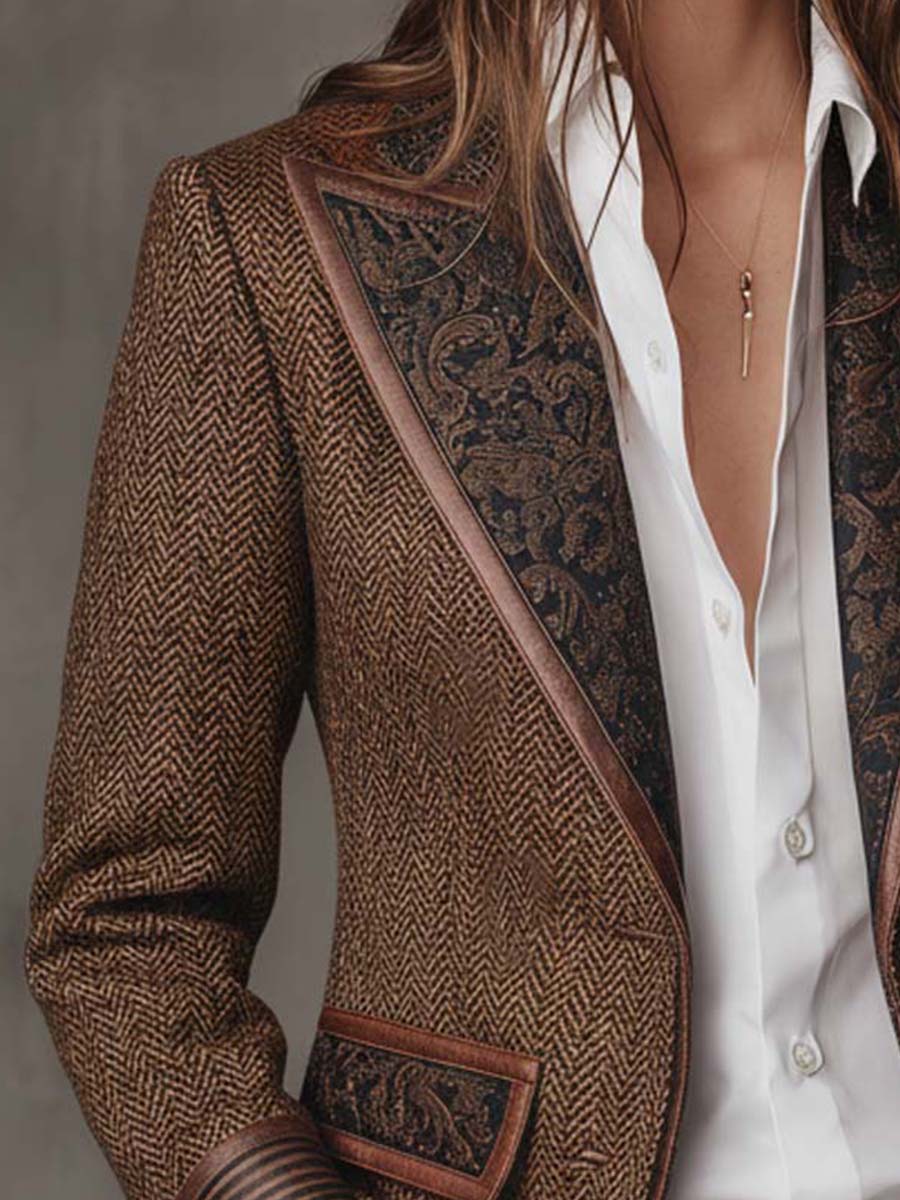 Perrine | Herringbone Printed Panel Blazer