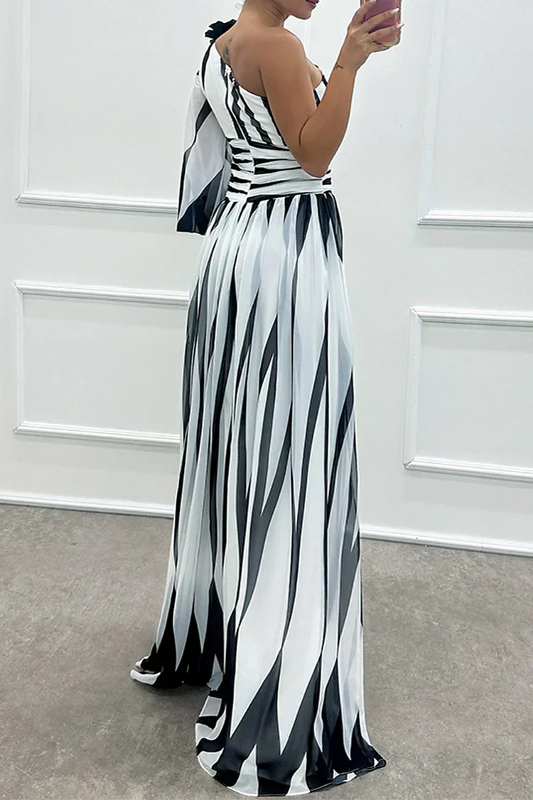 Bonnie | Elegant Striped One Shoulder Maxi Dress