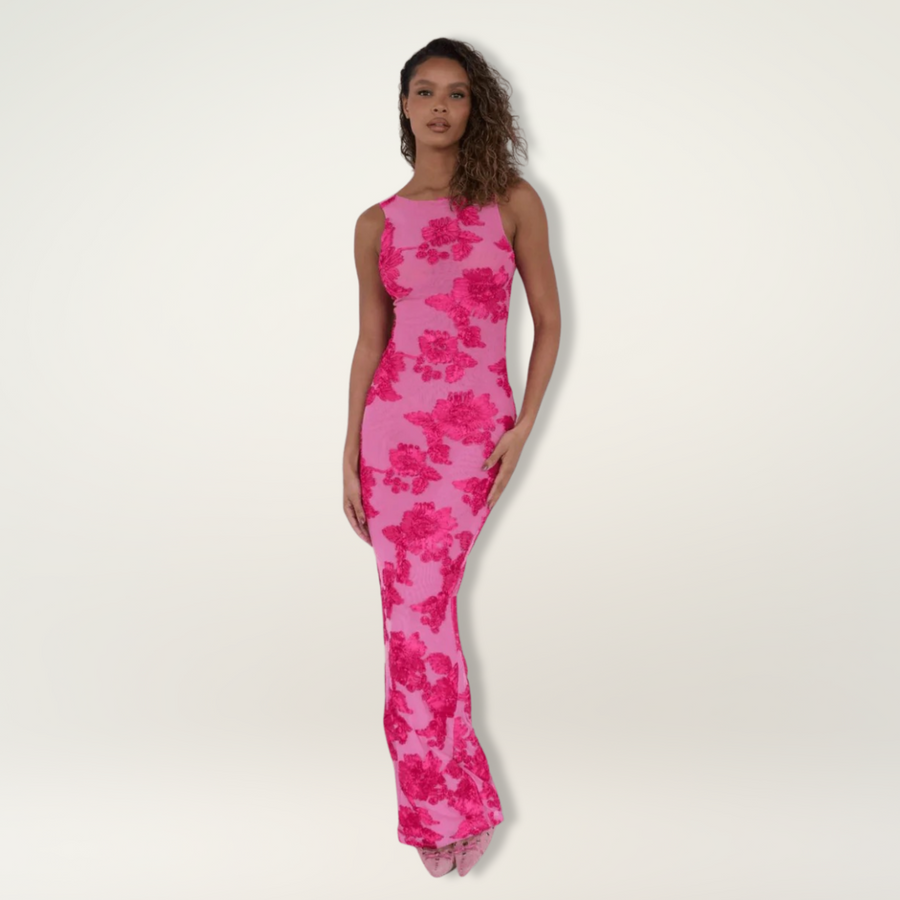 Lily | Elegant Maxi Dress with Pink Floral Design