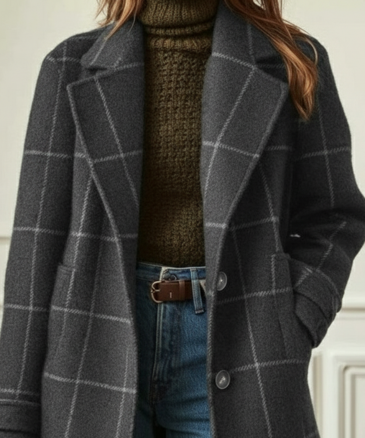 Jennifer | Retro Tweed Check Coat with Lapel Collar