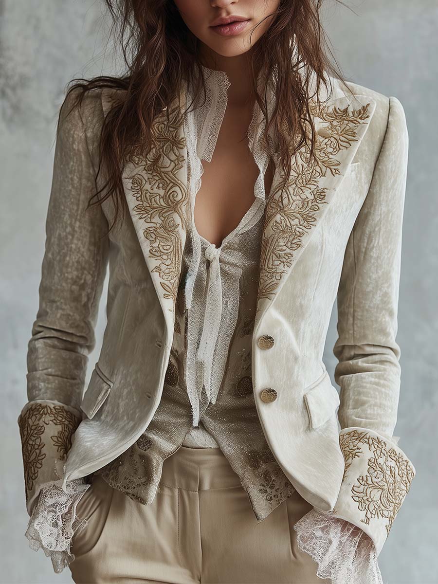 Wren | Ivory Embroidered Tailored Blazer