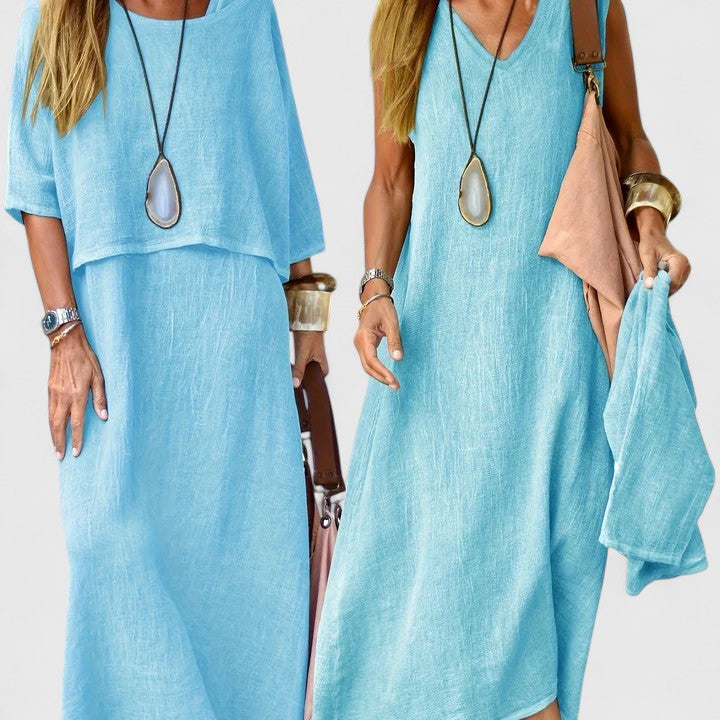 Lea | Women's Two-Piece Set Maxi Dress & Short Sleeve Top