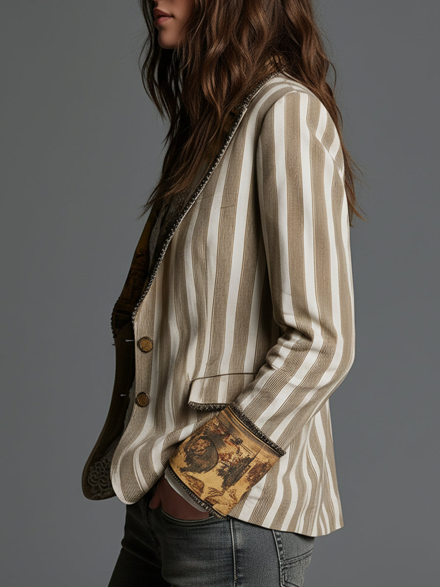 Fleur | Boho Striped Lapel Blazer