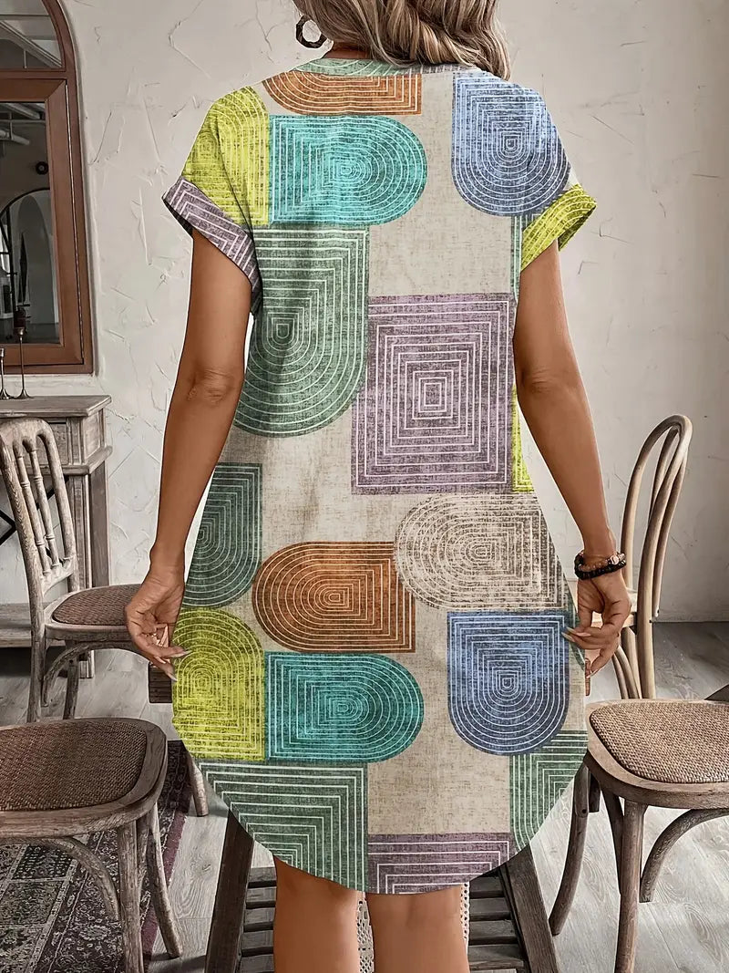 Women's Boho Mini Dress | Button-Front V-Neck