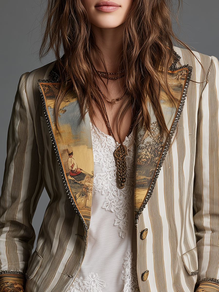 Fleur | Boho Striped Lapel Blazer