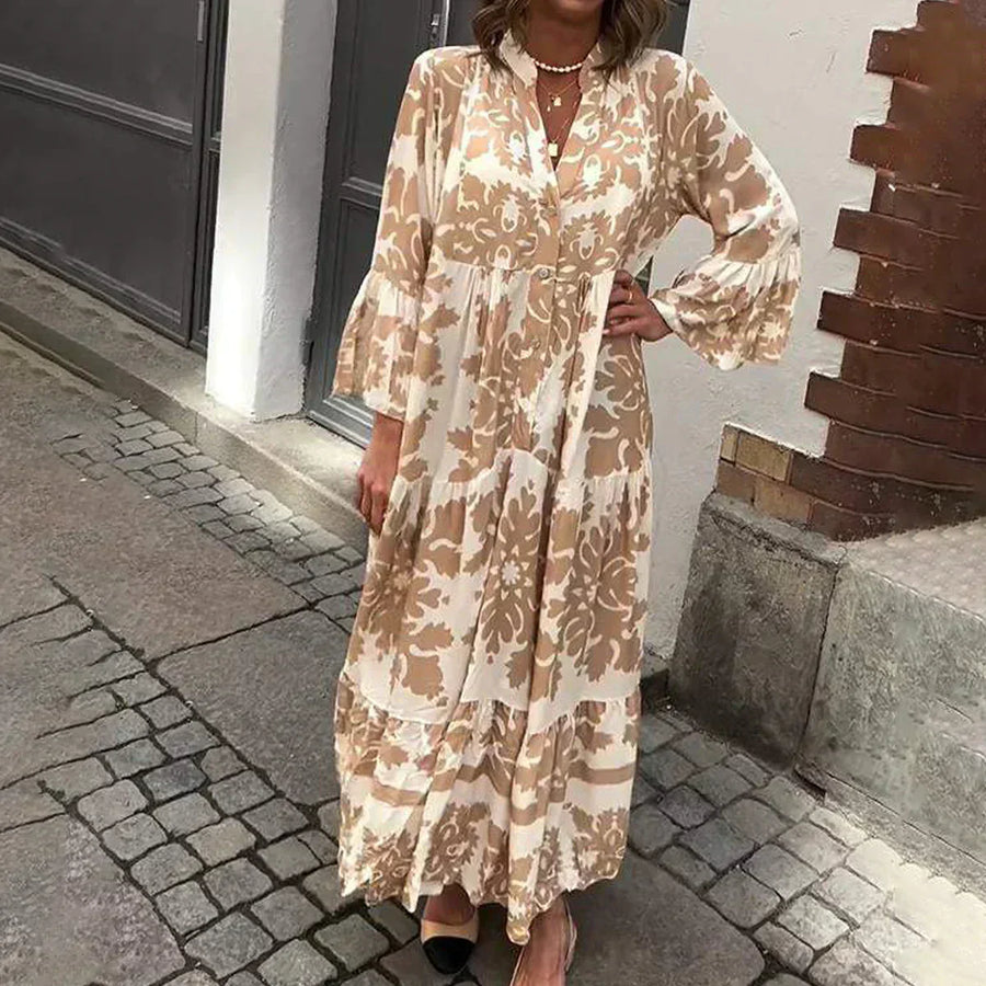 Harmony | Women's Boho Flowy Printed Draped Maxi Dress Casual