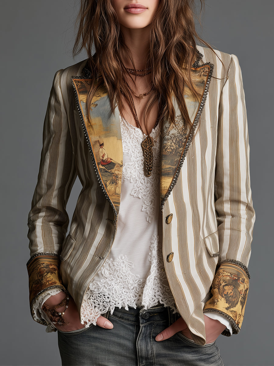 Fleur | Boho Striped Lapel Blazer