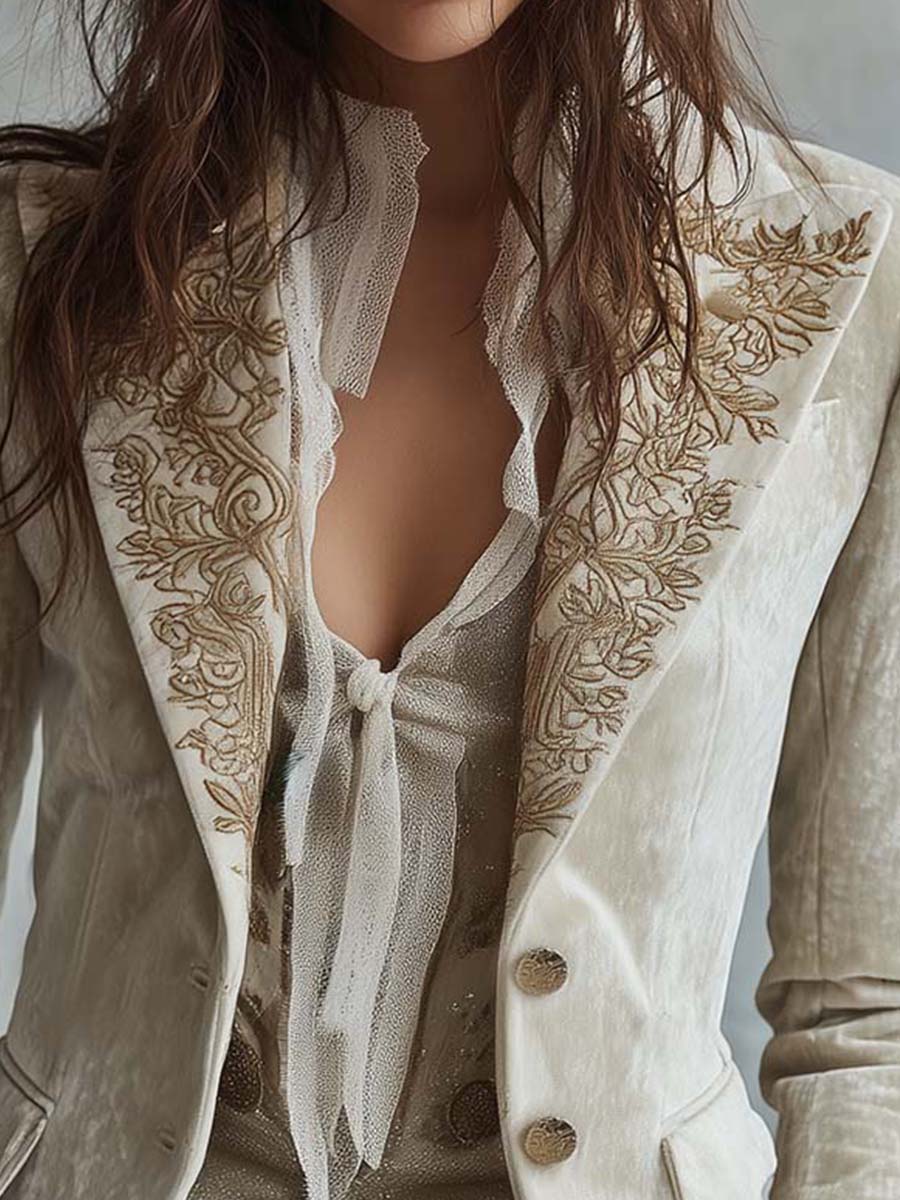 Wren | Ivory Embroidered Tailored Blazer