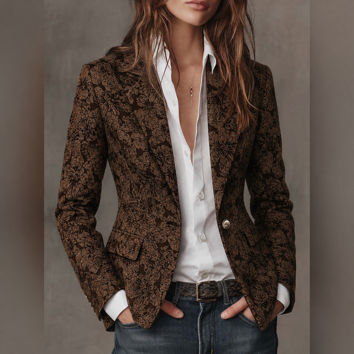 Sylvie | Paisley Jacquard Fitted Blazer with Wrapped Lapels