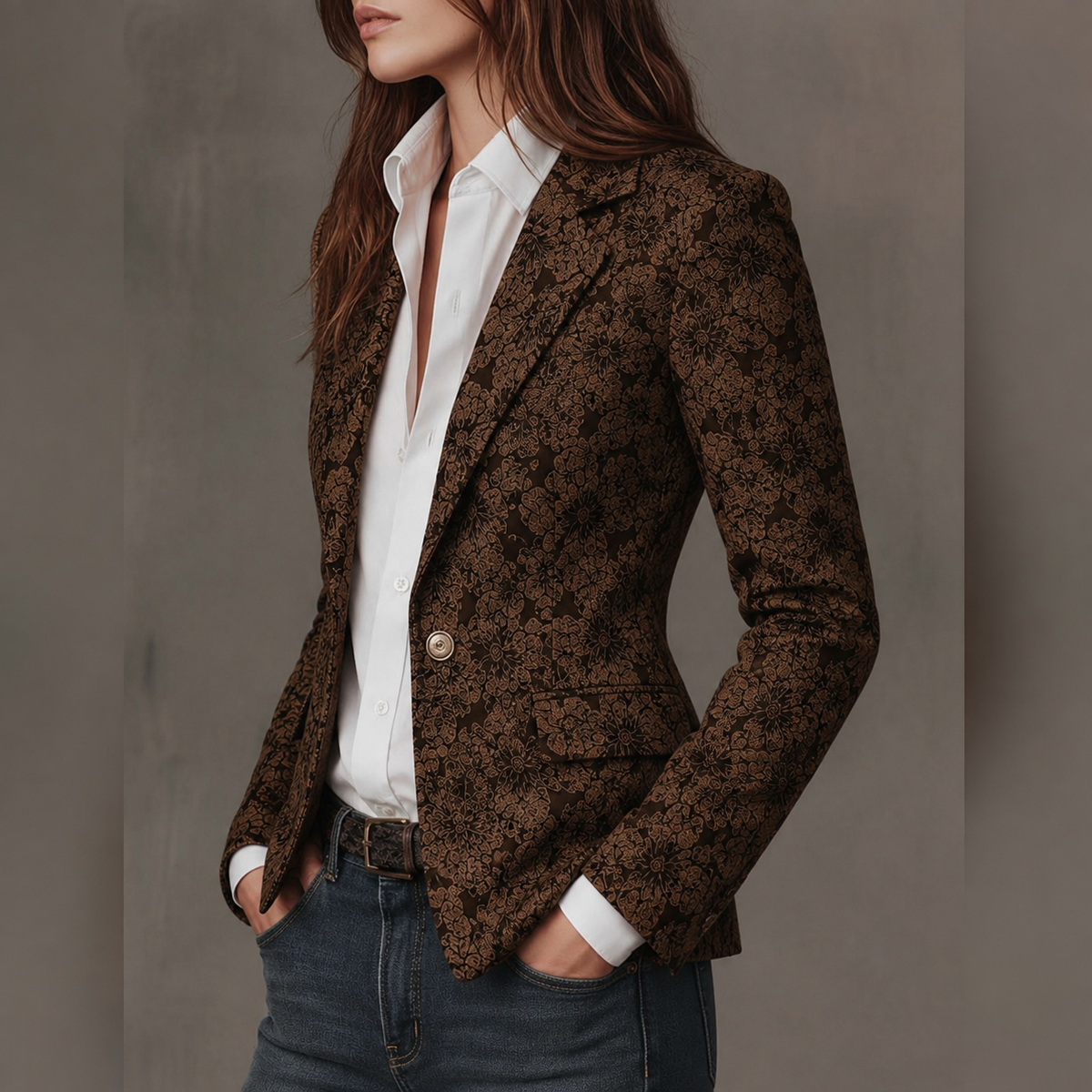 Sylvie | Paisley Jacquard Fitted Blazer with Wrapped Lapels