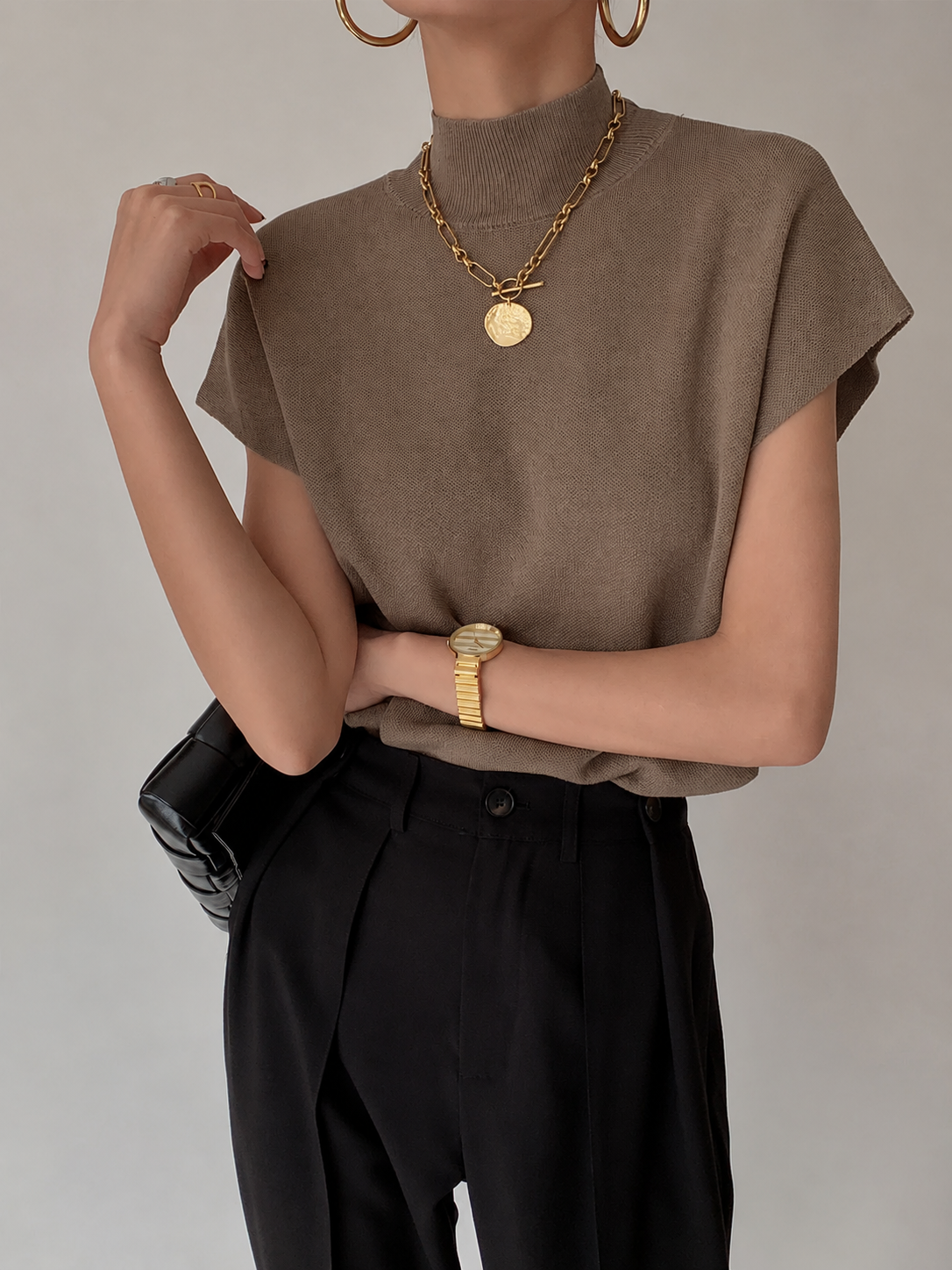 Noira | Women's Mock Neck Sleeveless Top Padded Shoulder Vest