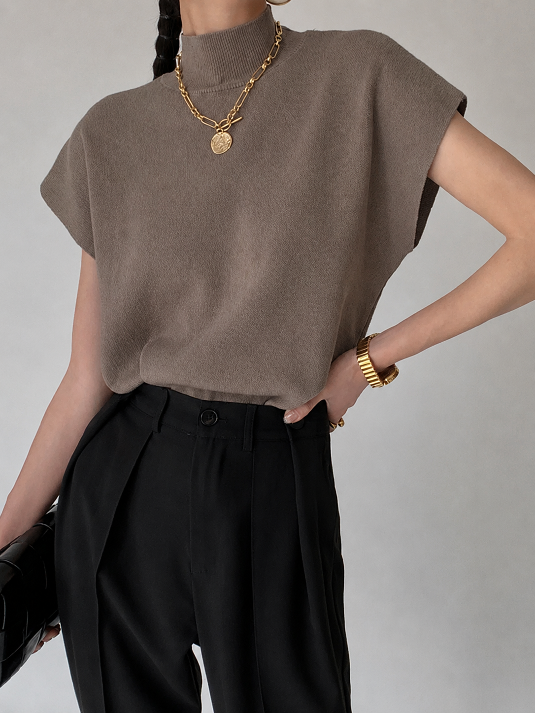 Noira | Women's Mock Neck Sleeveless Top Padded Shoulder Vest