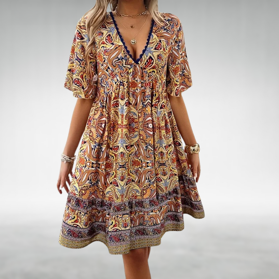 Laurel | Women's Paisley Boho Mini Dress Vacation