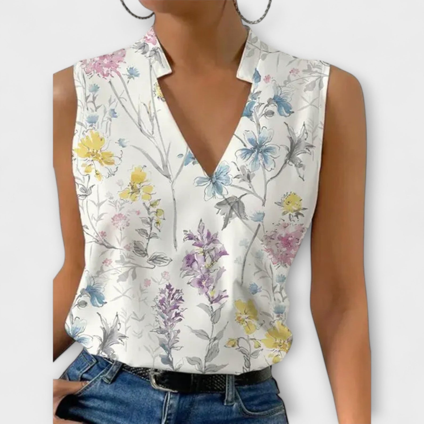 Nina | Women's Sleeveless Wrap V-Neck Top Collared Blouse