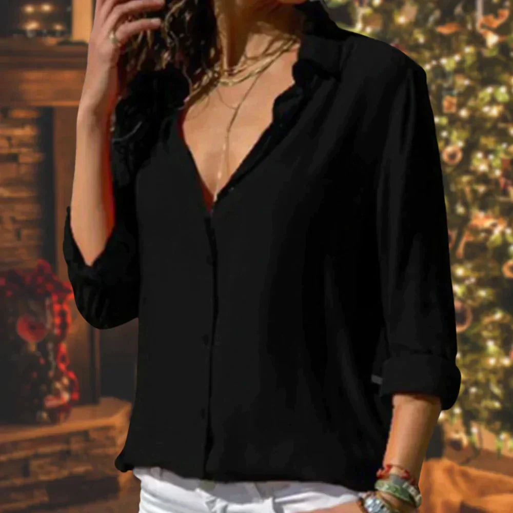 Stella | Women's Satin Button Down Shirt Long Sleeve Blouse