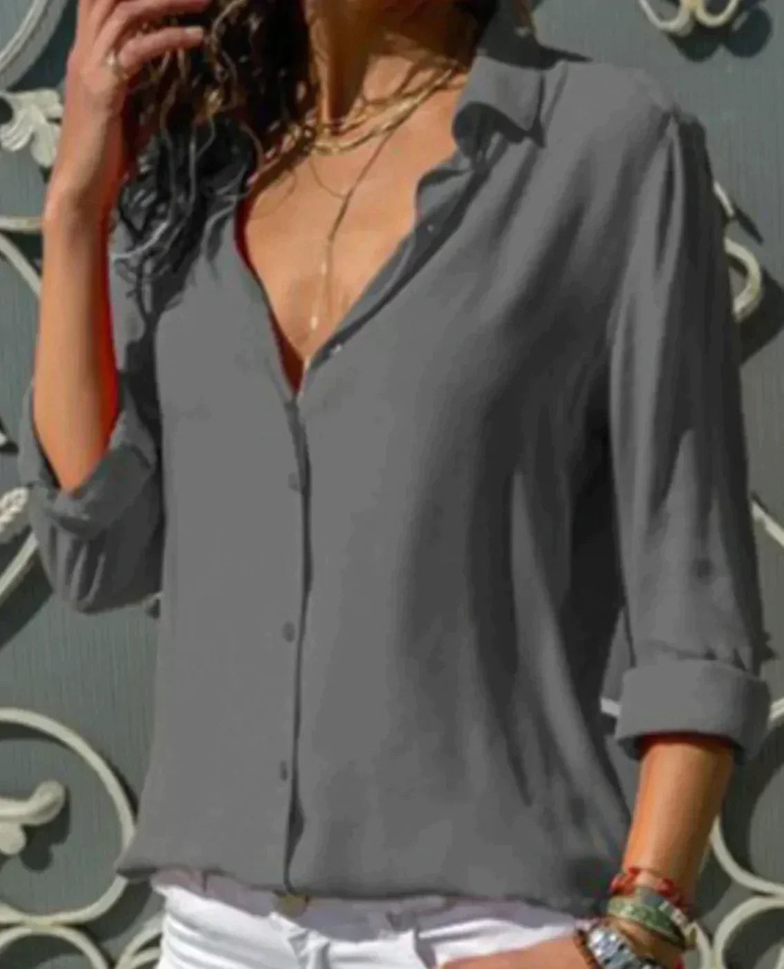 Stella | Women's Satin Button Down Shirt Long Sleeve Blouse