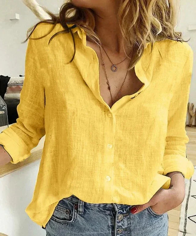 Avery | Women's Button-Down Shirt Long Sleeve Bird Print Blouse