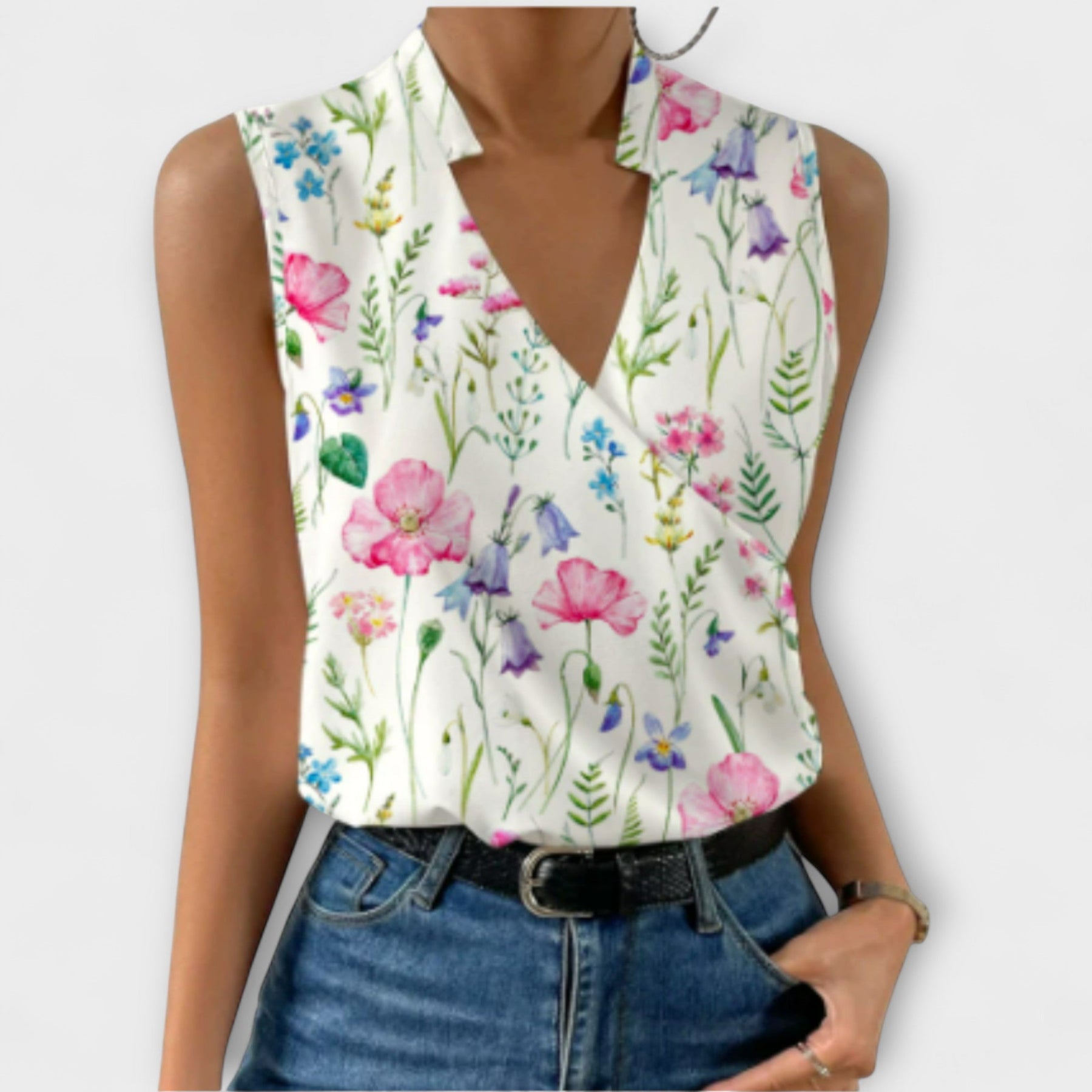 Nina | Women's Sleeveless Wrap V-Neck Top Collared Blouse