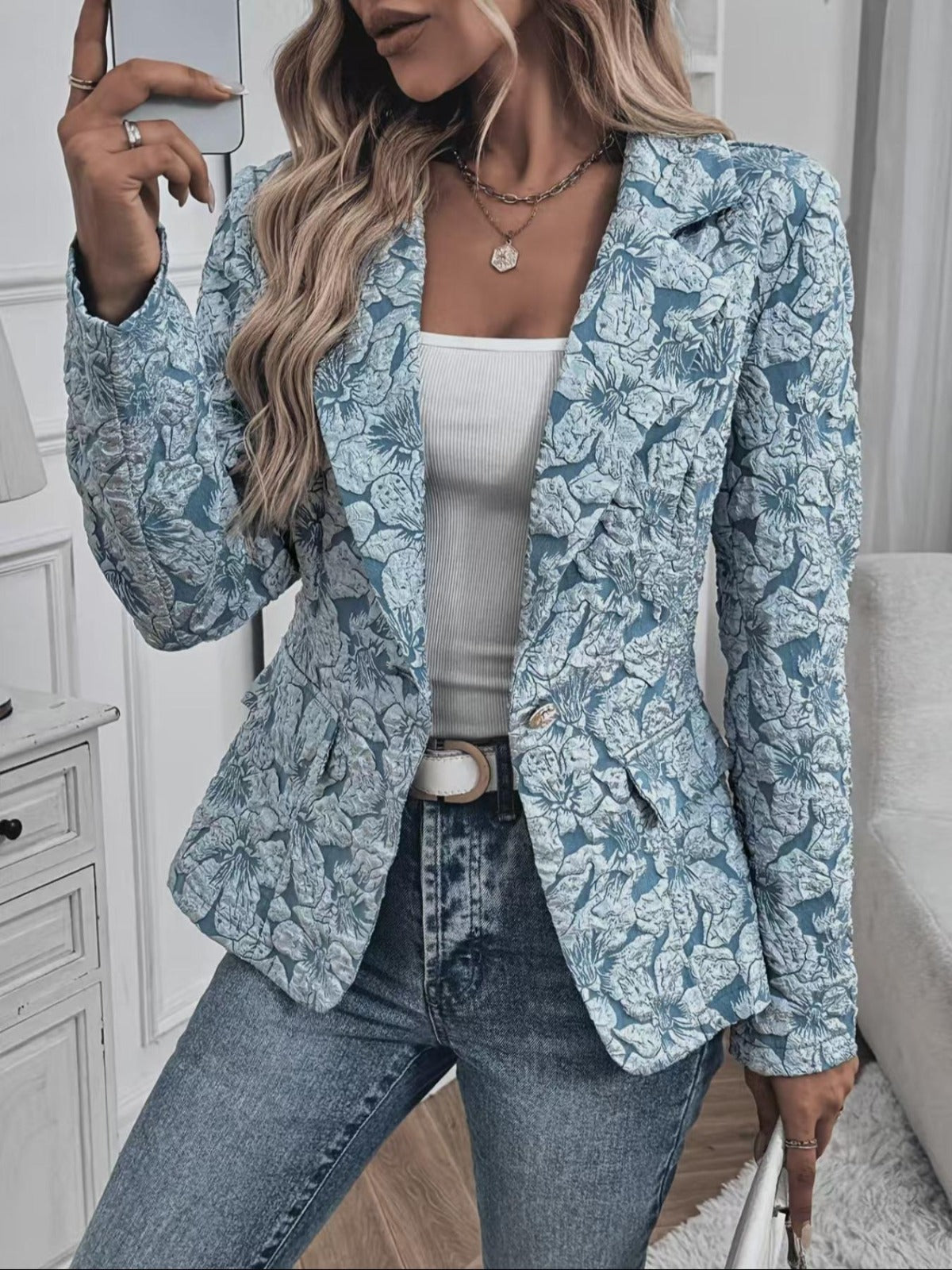 Sylvie | Paisley Jacquard Fitted Blazer with Wrapped Lapels