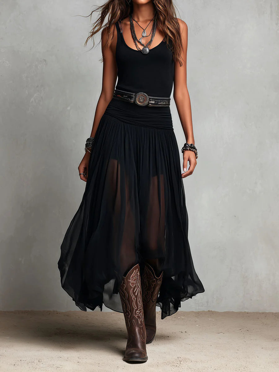 Black sleeveless top with maxi tulle skirt (with belt)
