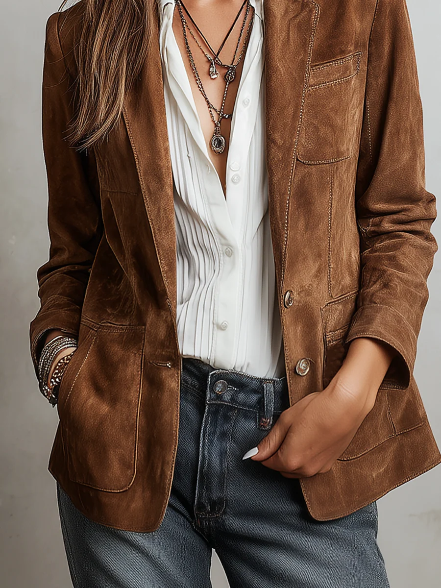 Everly2 | Vintage Contrast-Stitch Blazer