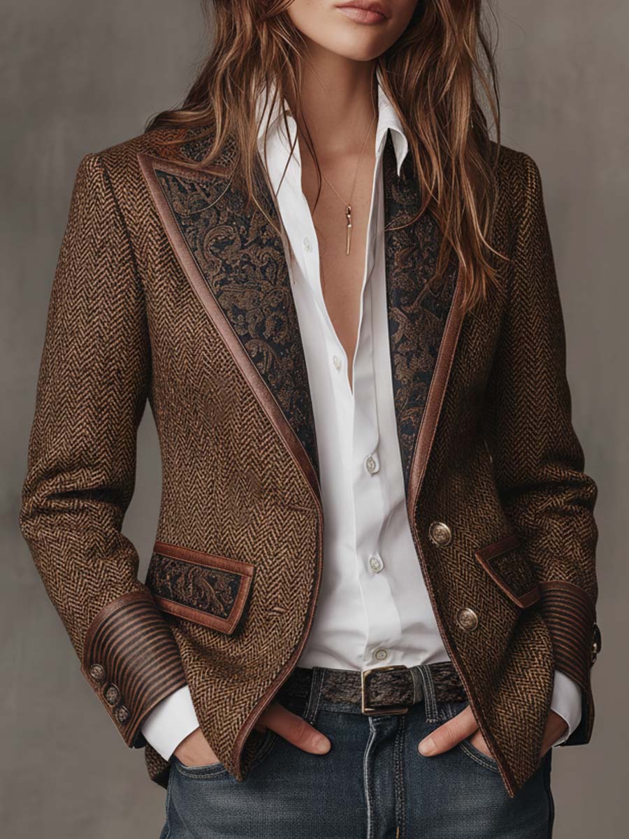 Perrine | Herringbone Printed Panel Blazer
