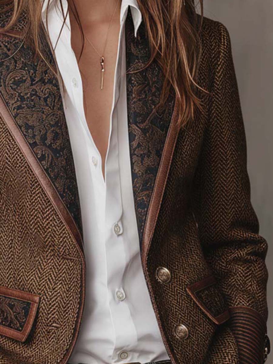 Perrine | Herringbone Printed Panel Blazer