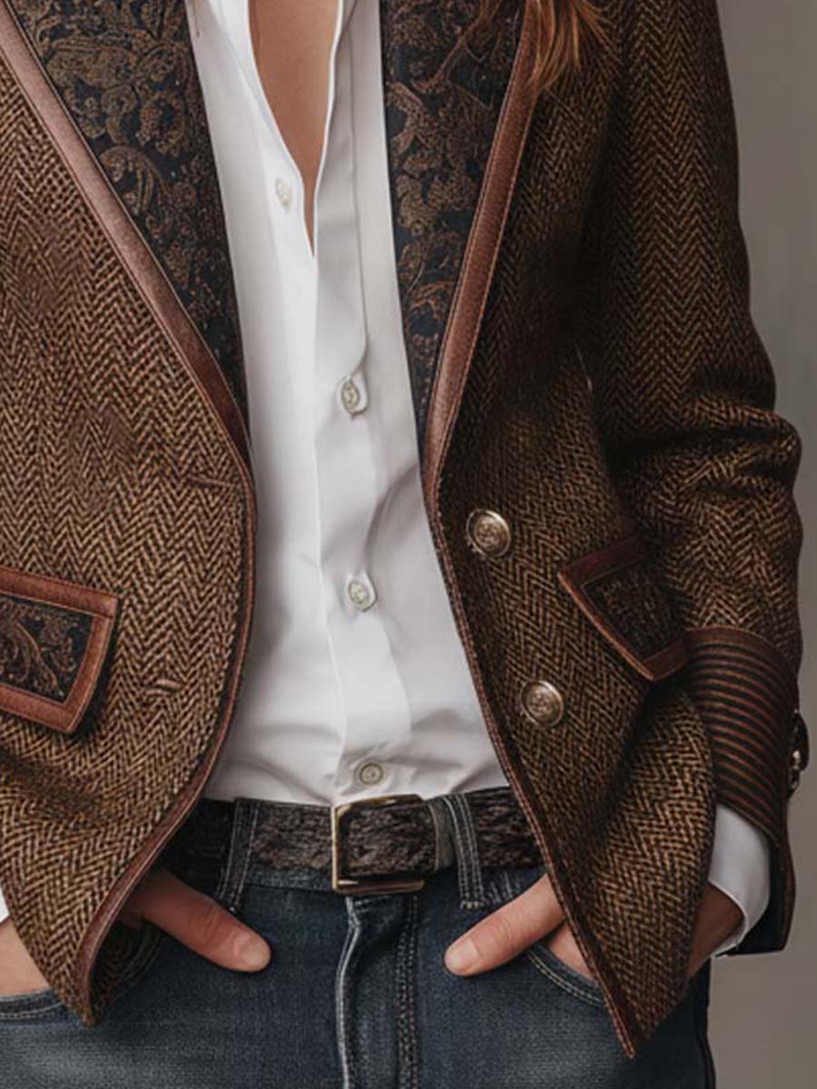 Perrine | Herringbone Printed Panel Blazer