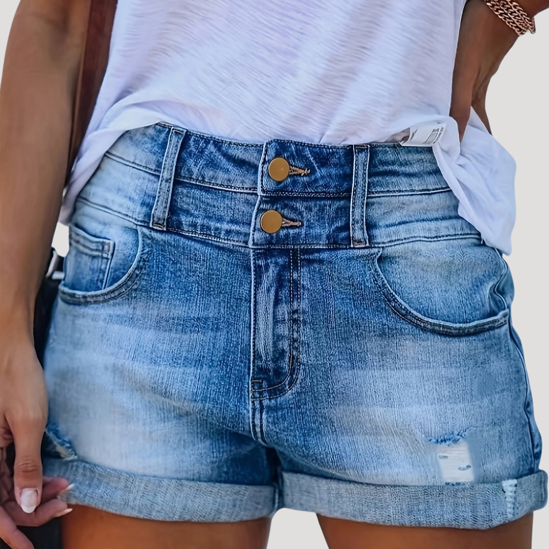 Celia | Women's High Waisted Button Front Shorts