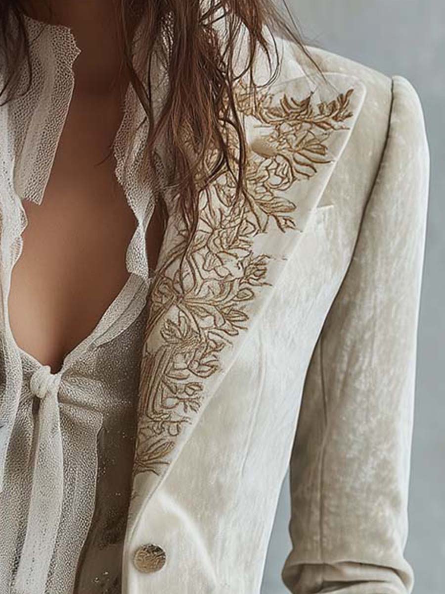 Wren | Ivory Embroidered Tailored Blazer