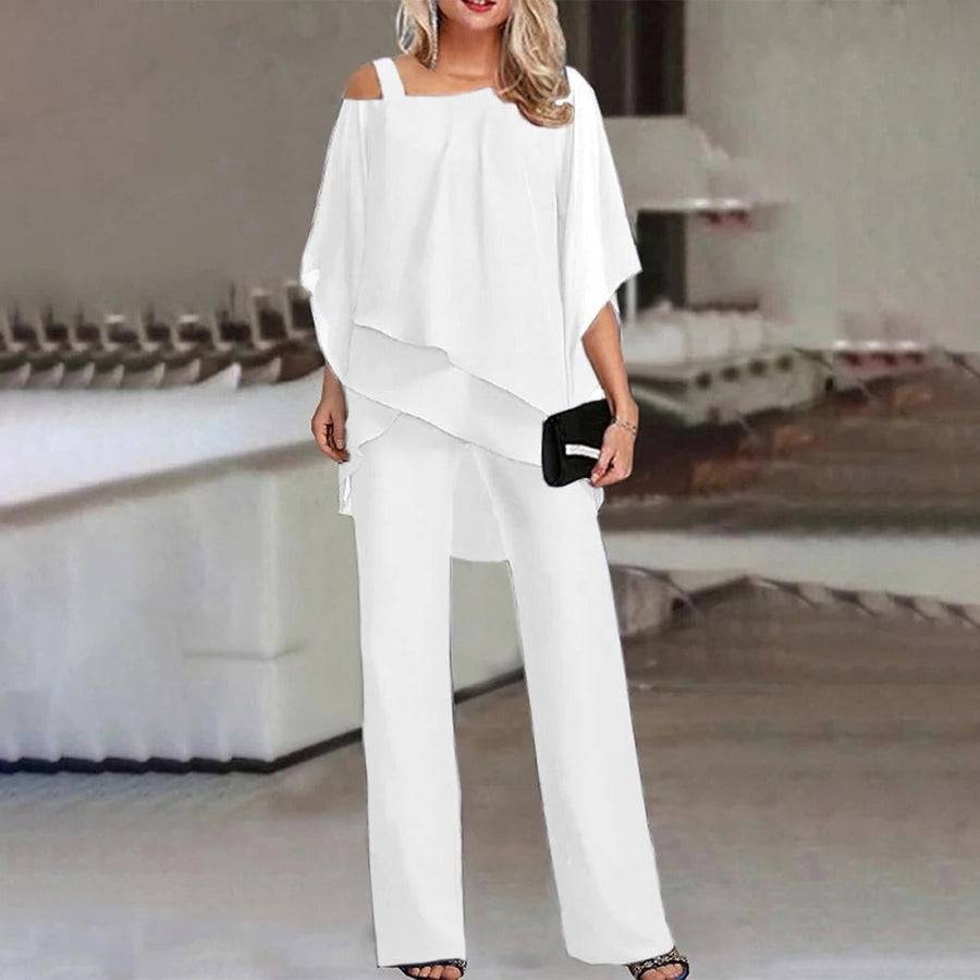 Celeste | Women's Cold Shoulder Chiffon Overlay Wide Leg Jumpsuit
