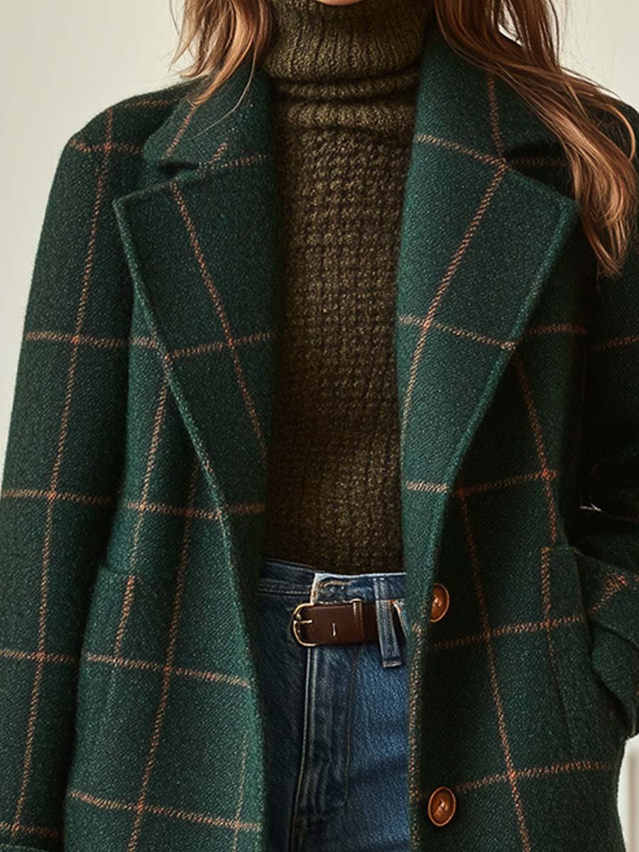 Jennifer | Retro Tweed Check Coat with Lapel Collar