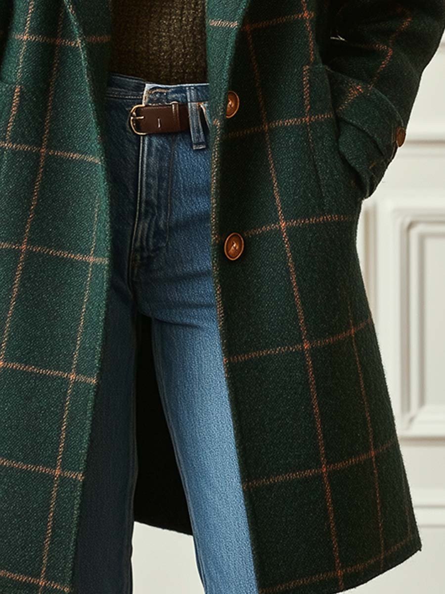 Jennifer | Retro Tweed Check Coat with Lapel Collar
