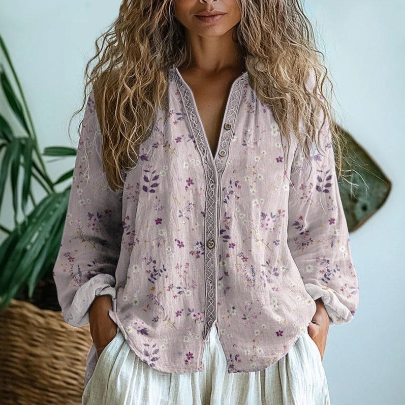 Petra™ | Women's Embroidered V-Neck Long Sleeve Blouse