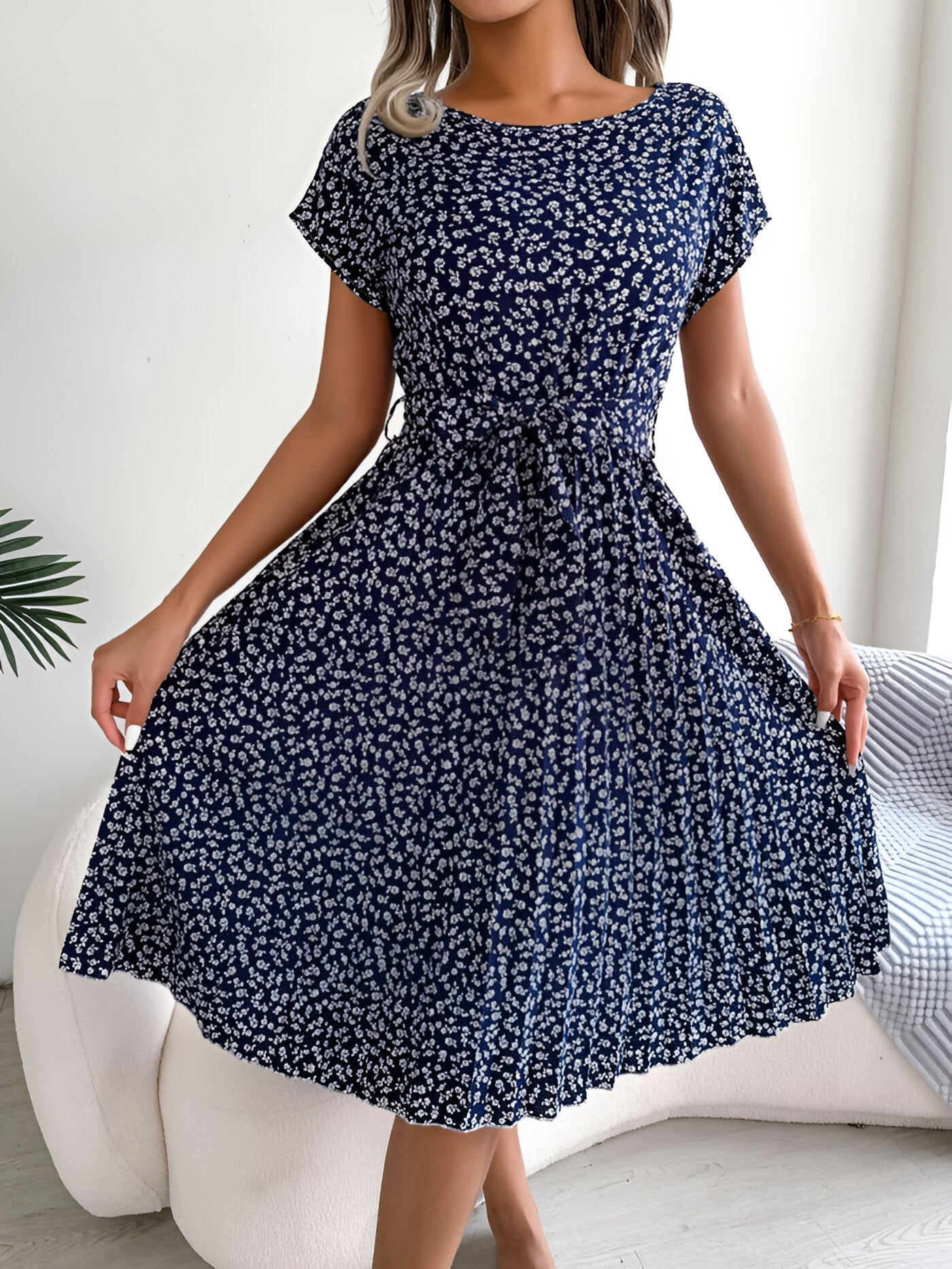 Jennifer | Flower Pleated Elegance Dress