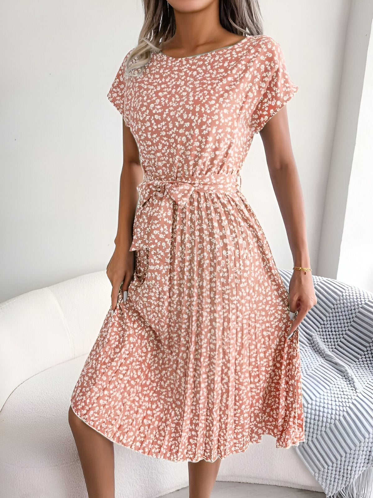 Jennifer | Flower Pleated Elegance Dress
