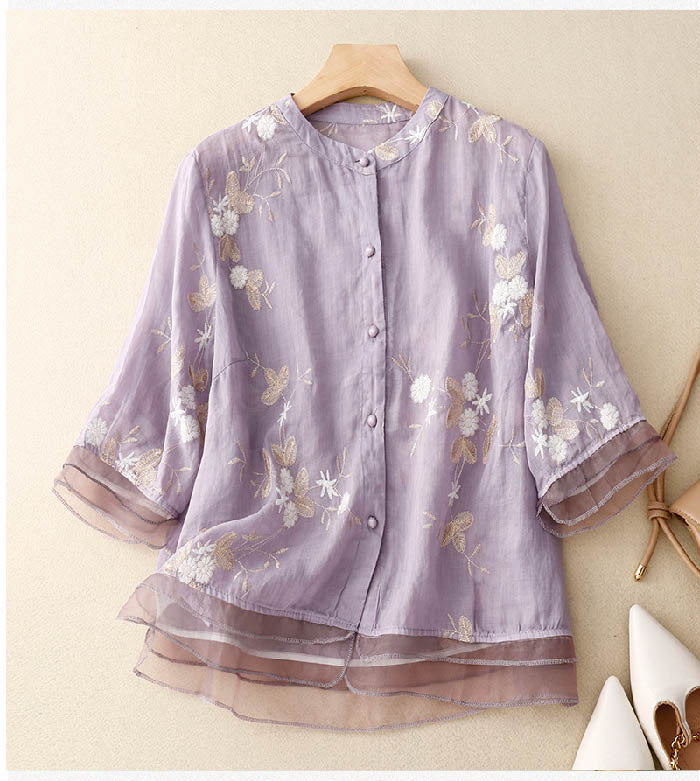 Kourtney™ | Chic Blouse with Floral Accents